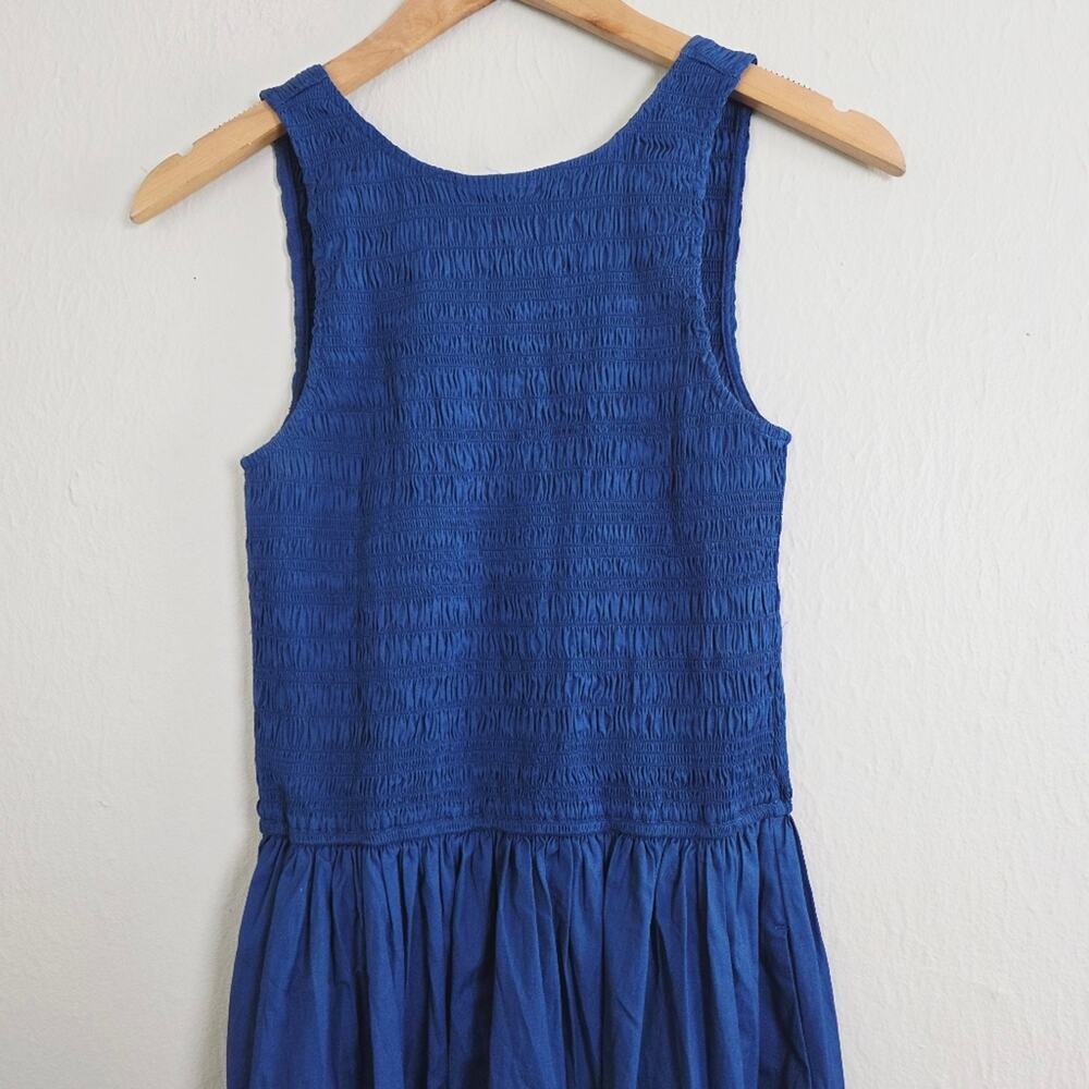 NWT Madewell Melody Smocked Midi Dress XS | Blue Moon Cotton Poplin Pockets - Picture 7 of 12